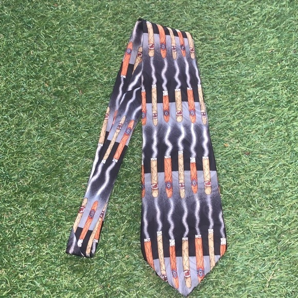 1990s 100% Silk Cigar Print Men’s Neck Tie Cigar Bar Cigar Lover Gift - Picture 8 of 9